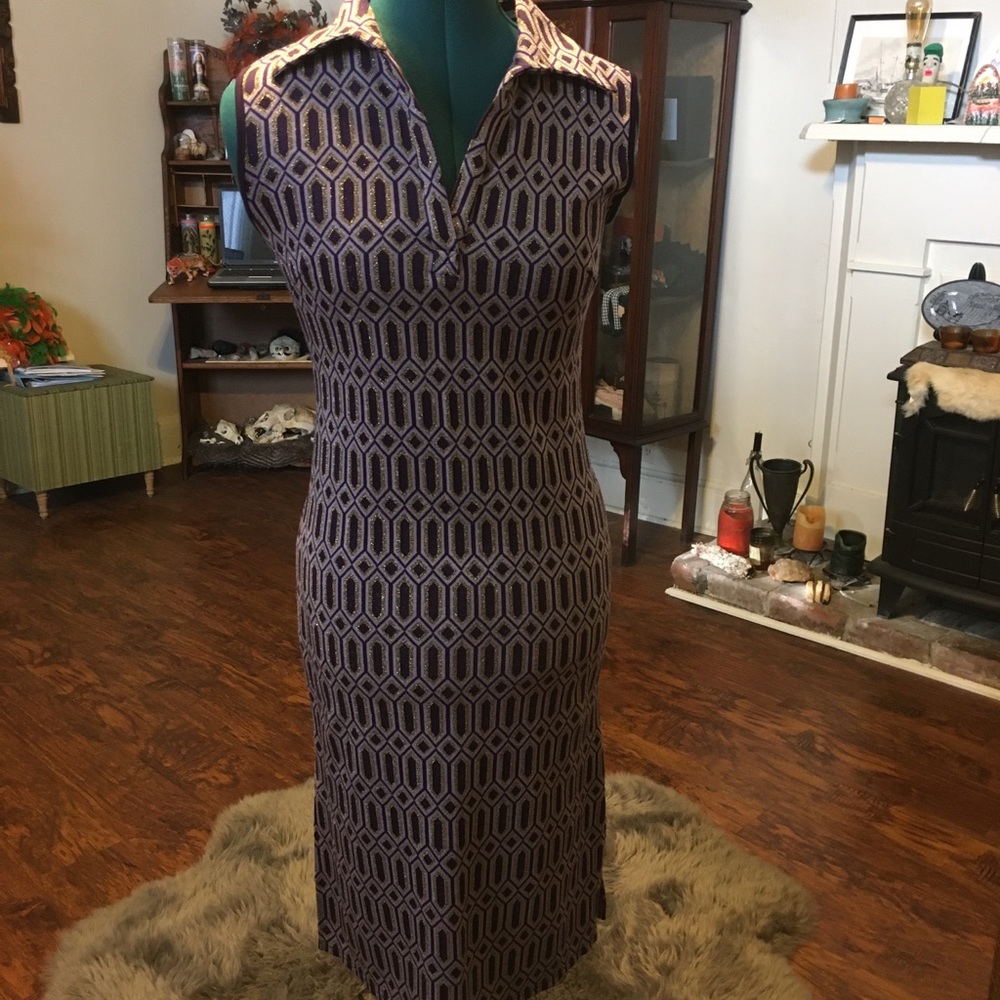 Purple & Metallic Gold Wiggle Dress